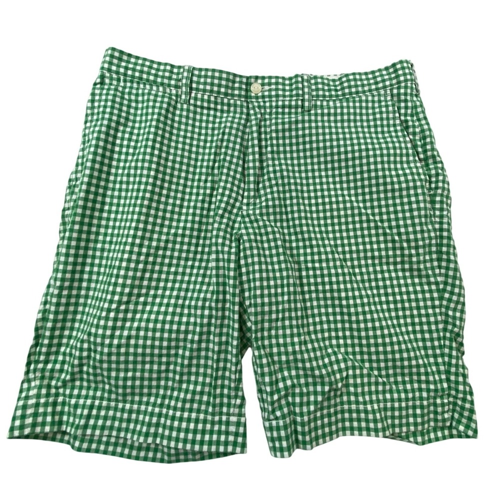Polo Ralph Lauren Mens Green Gingham‎ Suffield Shorts 36 Cotton Checkered VTG